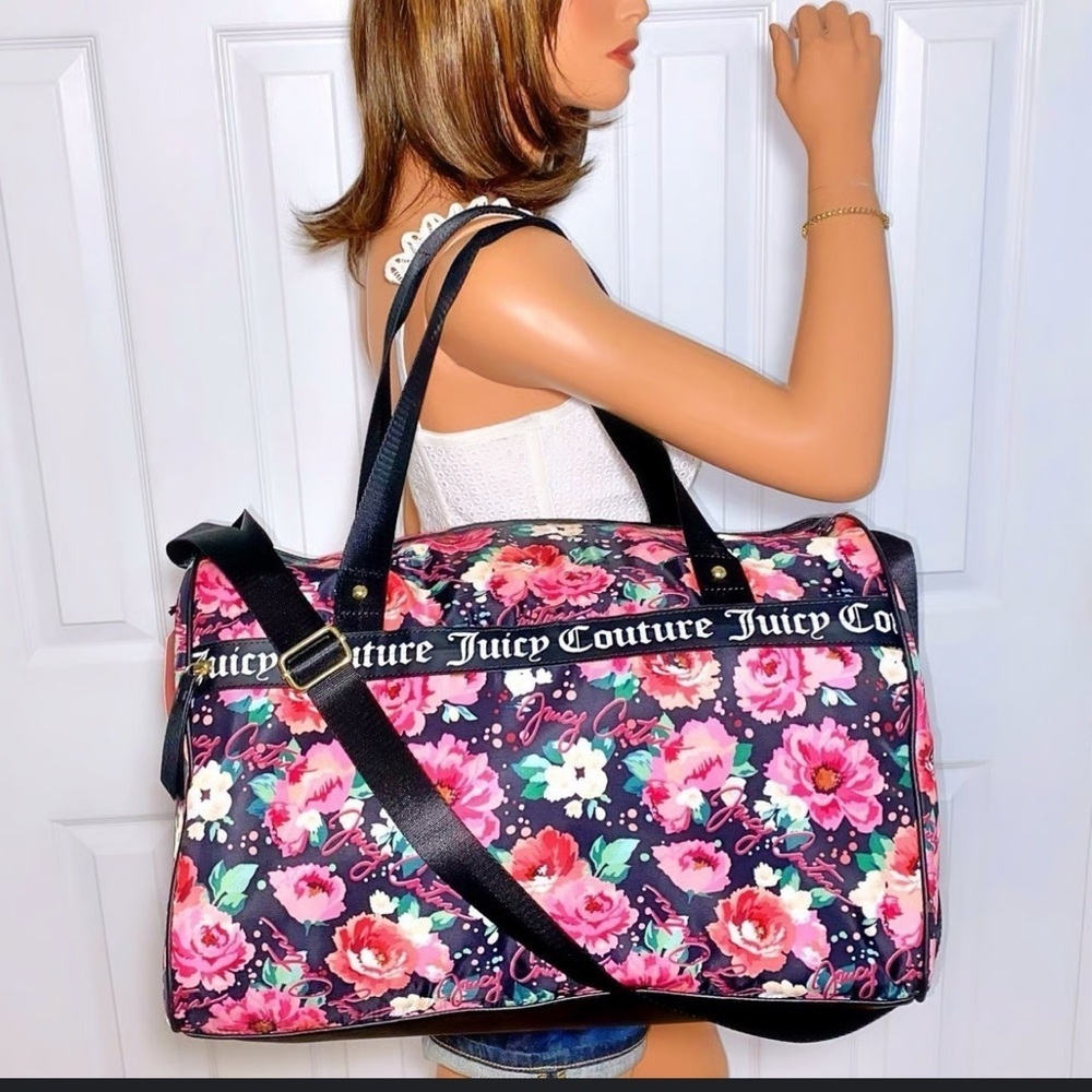 Juicy Couture Black and Pink Floral Travel Bag large duffle Cottagecore Y2K - Picture 13 of 13